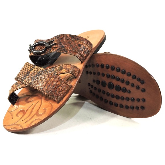 GOODMAN ?? MEN\'S BROWN REAL SNAKE SKIN FLAT COMFORT SUMMER SANDALS main image 4